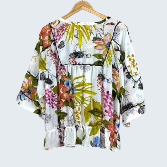 DANIEL RAINN FLORAL TIE NECK DROP WAIST BLOUSE - Picture 6 of 8